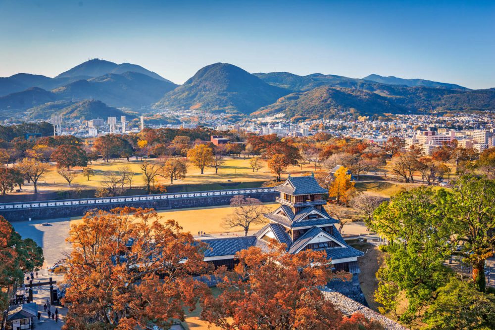 Vista das montanhas de Kumamoto