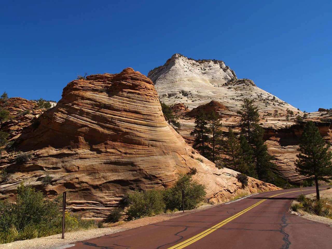 O Zion National Park é todo cortado pela estrada estadual UT-9, que por si só já rende um belo passeio (Crédito da foto: Natalie Soares)
