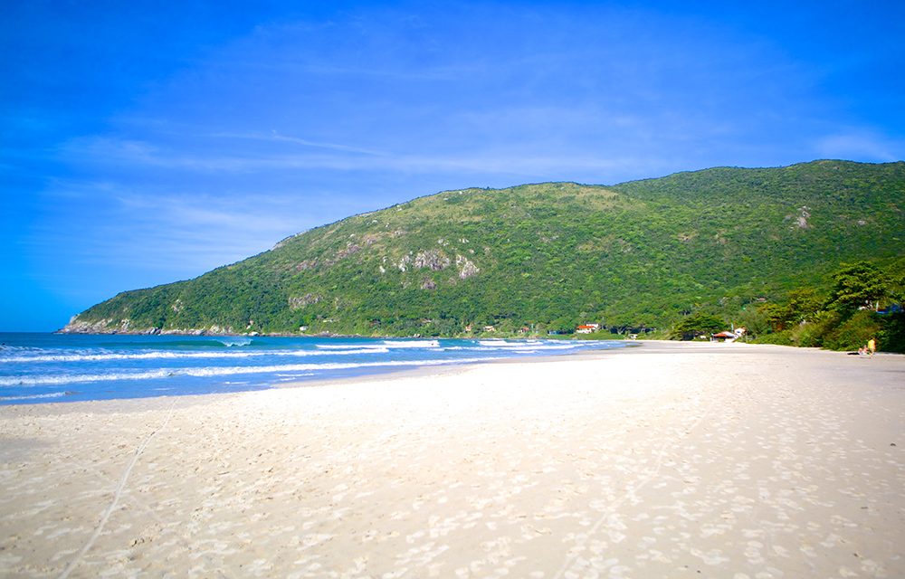 Praia do Matadeiro em Florianópolis com morro ao fundo
